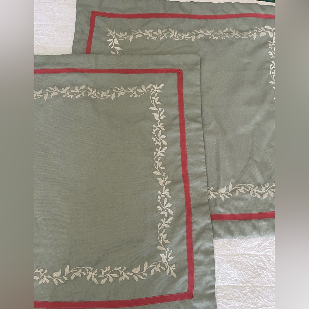 Pair of Croscill European Pillow Shams in Sage with Ivory and Pink Details 30x30